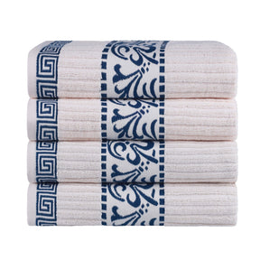 Athens Cotton Greek Key Trim Bath Towel Set of 4