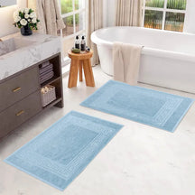 100% Cotton Absorbent Greek Key Border Solid 2 Piece Bath Mat Set