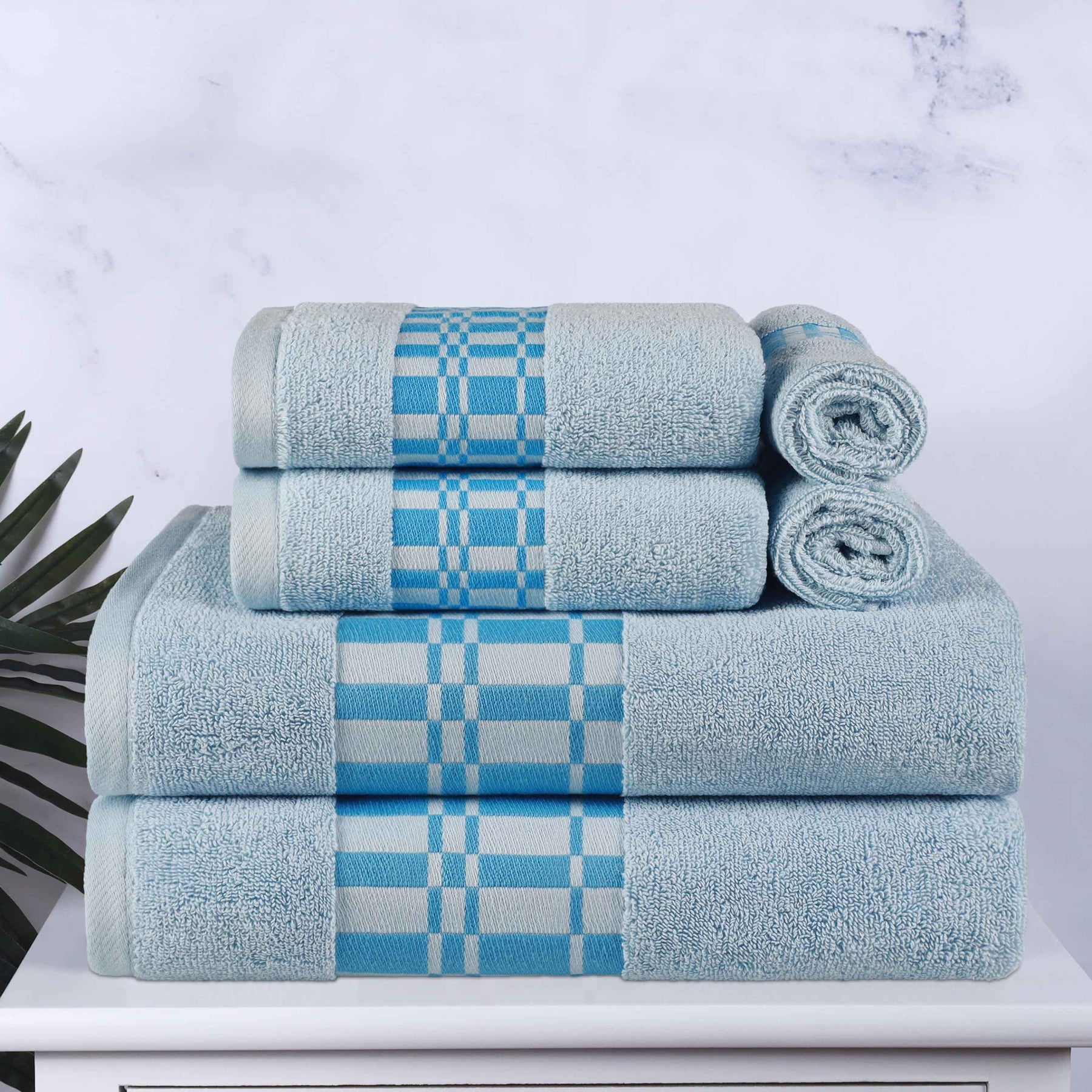 Larissa Cotton Geometric Border 6 Piece Assorted Towel Set