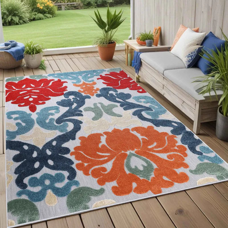 Lowell Traditional Damask Indoor Outdoor Area Rug