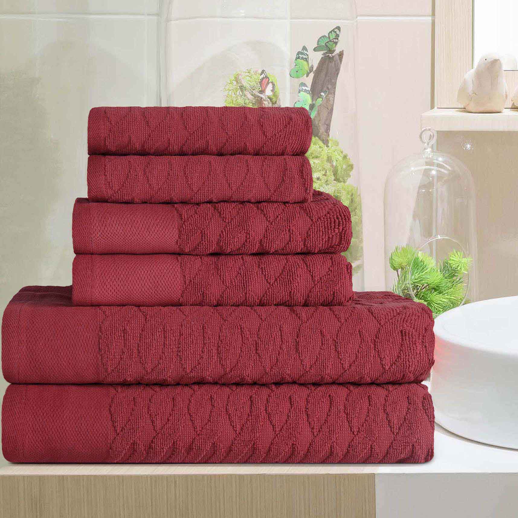 Turkish Cotton Herringbone Jacquard Assorted 6 Piece Towel Set