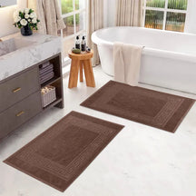 100% Cotton Absorbent Greek Key Border Solid 2 Piece Bath Mat Set