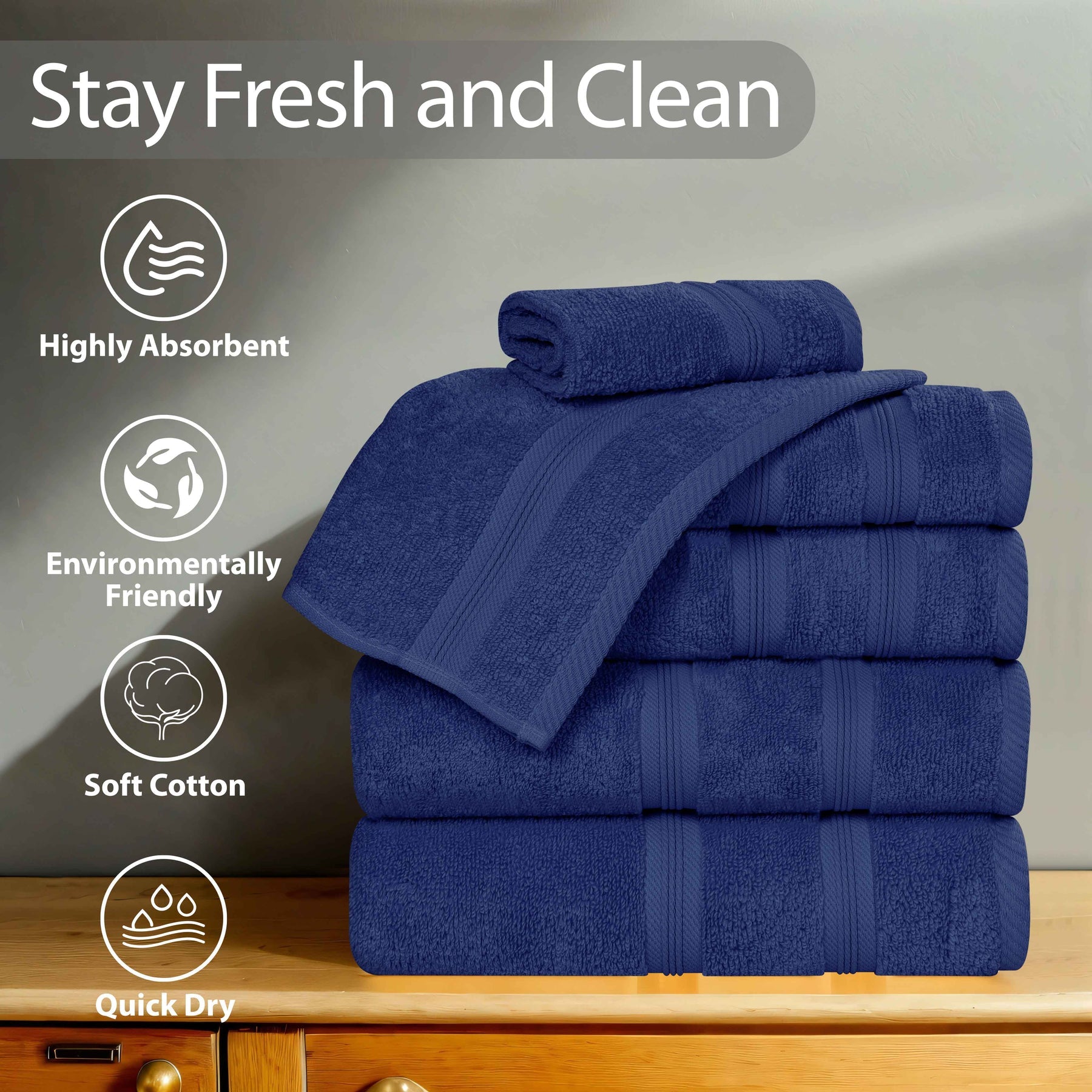 Smart Dry Zero Twist Cotton Medium Weight 8 Piece Assorted Towel Set