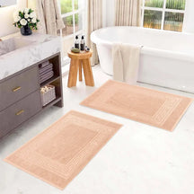 100% Cotton Absorbent Greek Key Border Solid 2 Piece Bath Mat Set