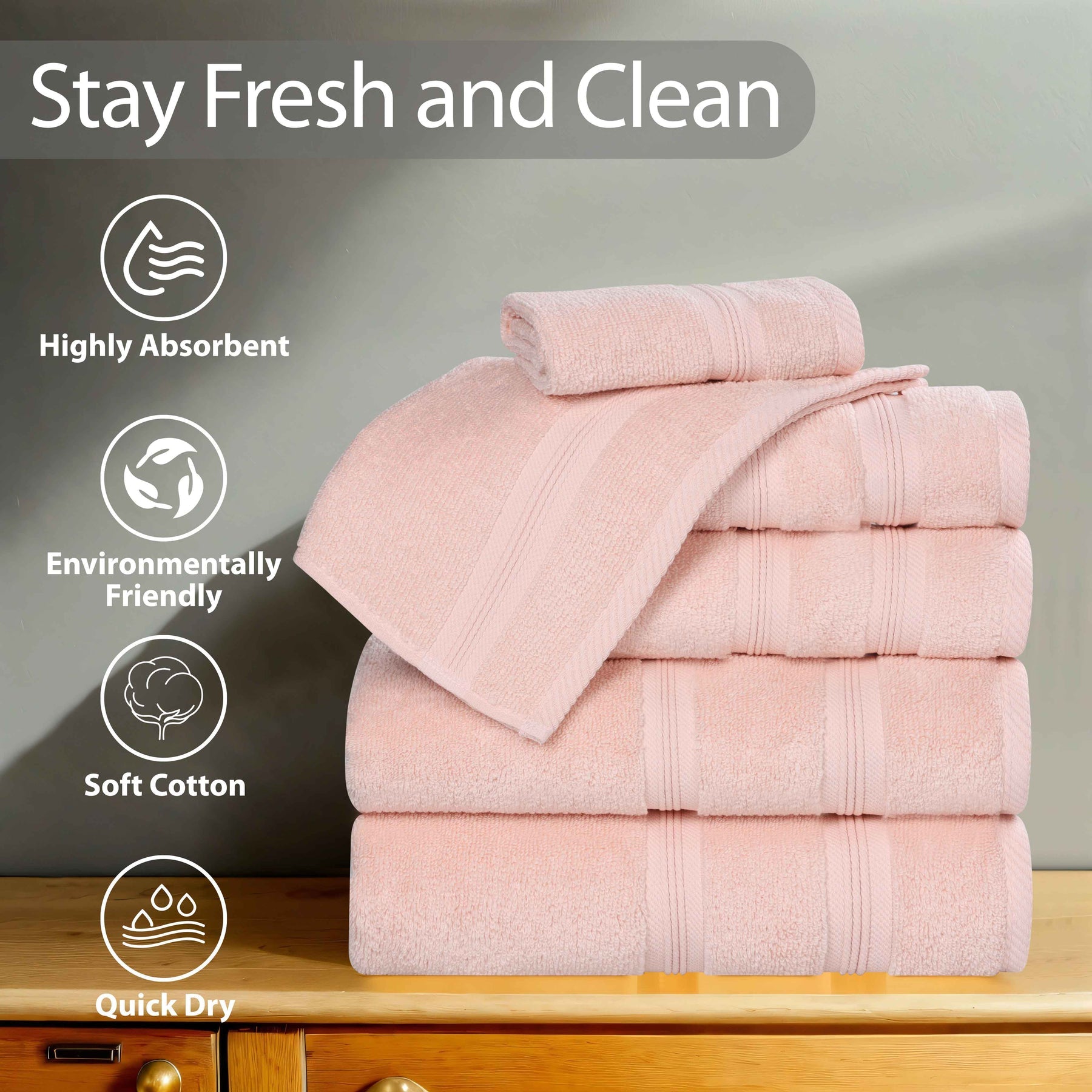 Smart Dry Zero Twist Cotton Medium Weight 8 Piece Assorted Towel Set