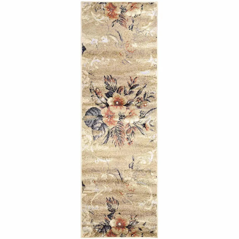 Washed Floral Medallion Indoor Area Rug Or Runner Rug