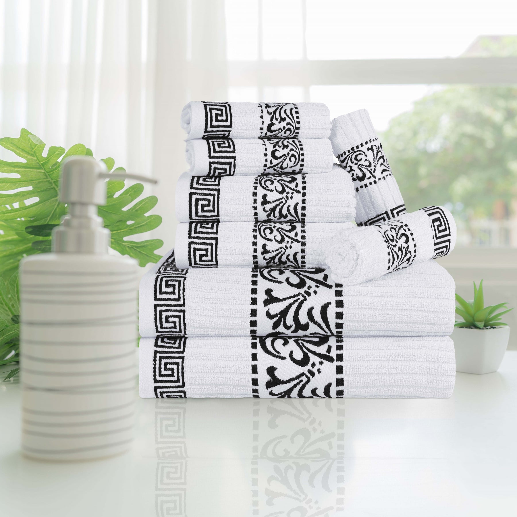 Superior Athens Cotton Greek Key Trim 8 Piece Towel Set