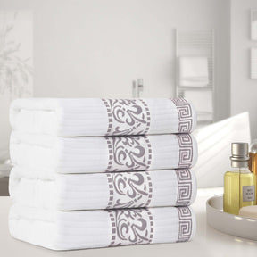 Athens Cotton Greek Key Trim Bath Towel Set of 4