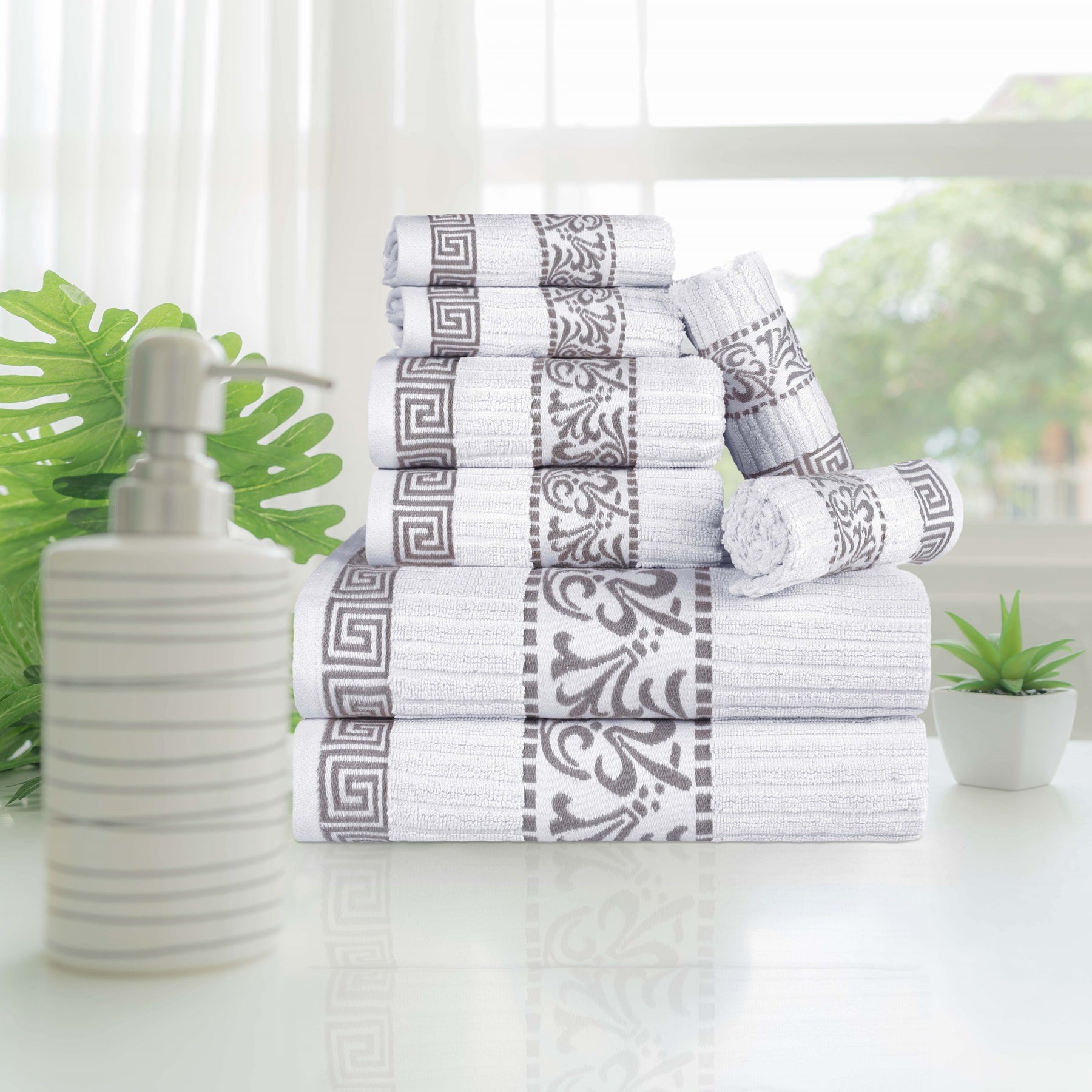 Superior Athens Cotton Greek Key Trim 8 Piece Towel Set