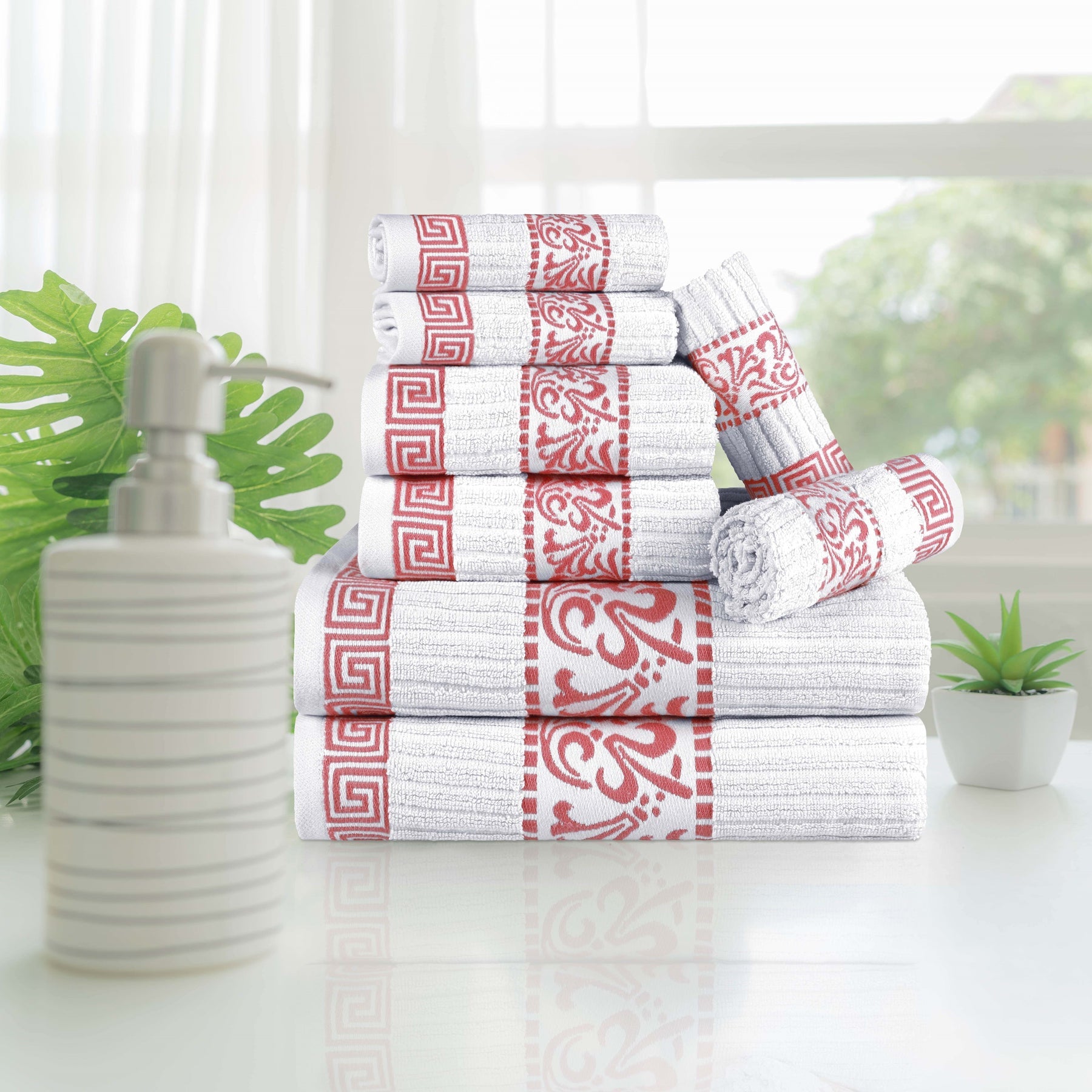 Superior Athens Cotton Greek Key Trim 8 Piece Towel Set