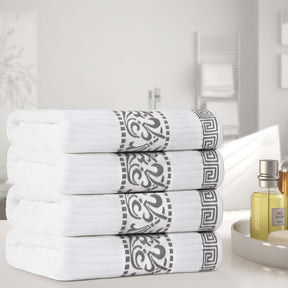 Athens Cotton Greek Key Trim Bath Towel Set of 4