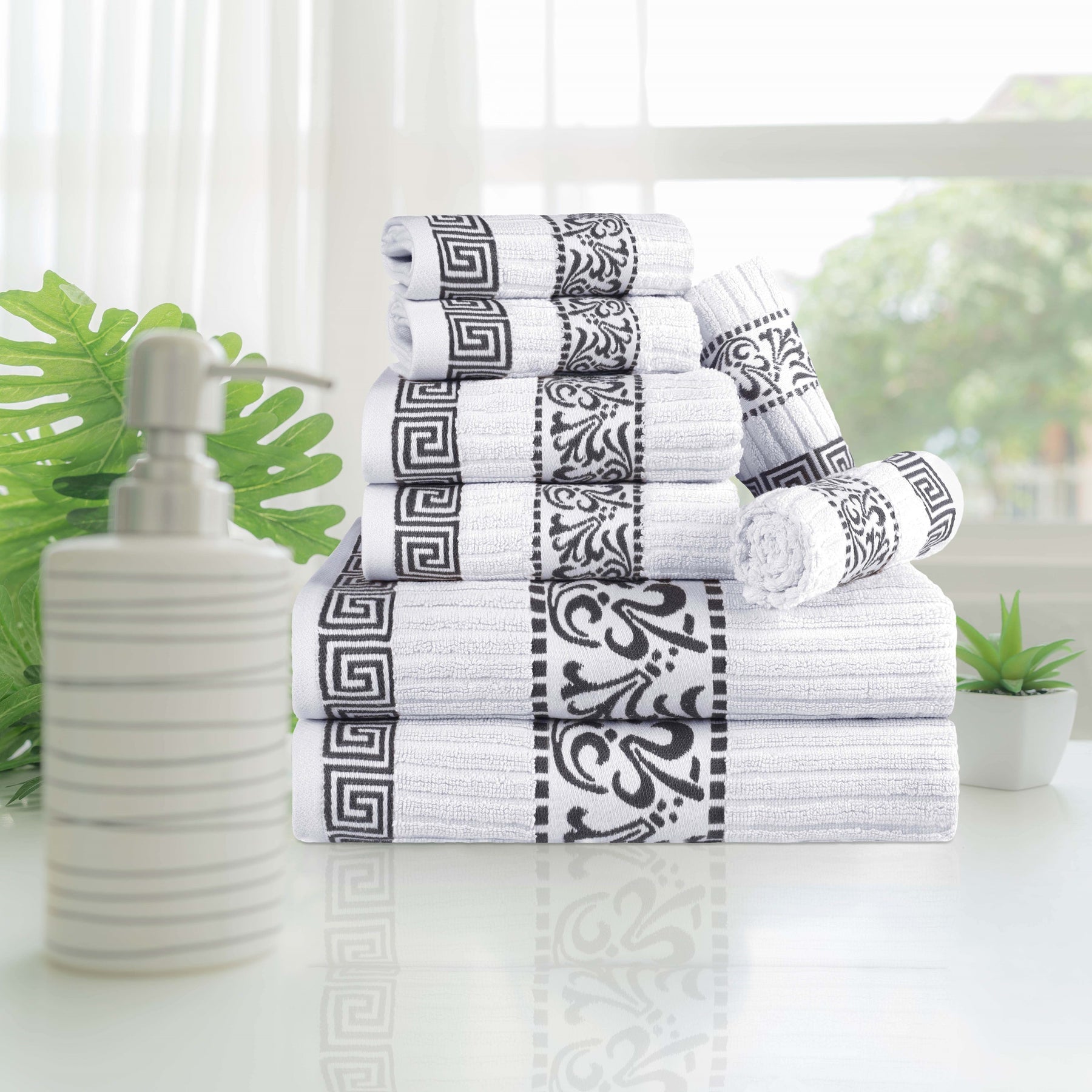 Superior Athens Cotton Greek Key Trim 8 Piece Towel Set