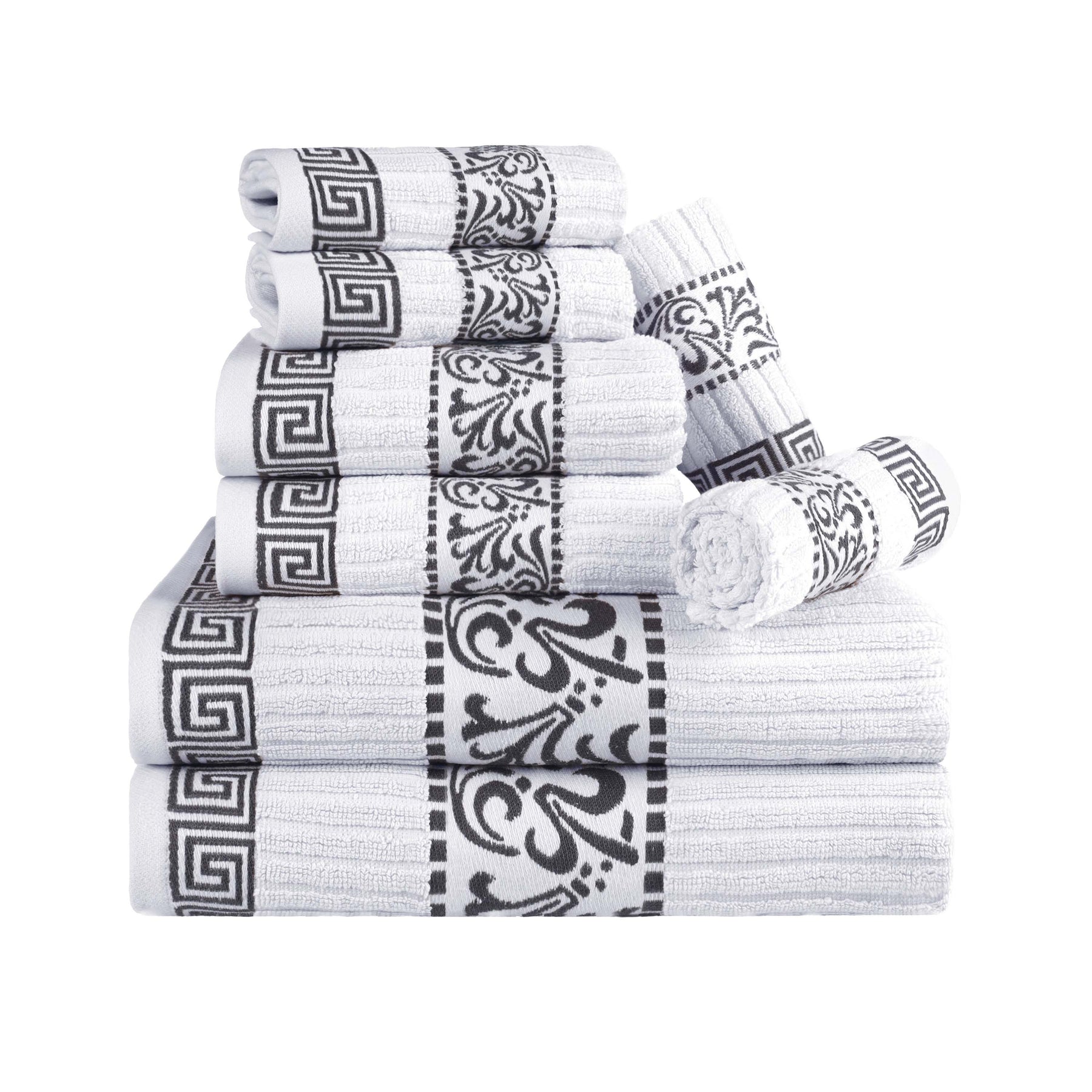 Superior Athens Cotton Greek Key Trim 8 Piece Towel Set