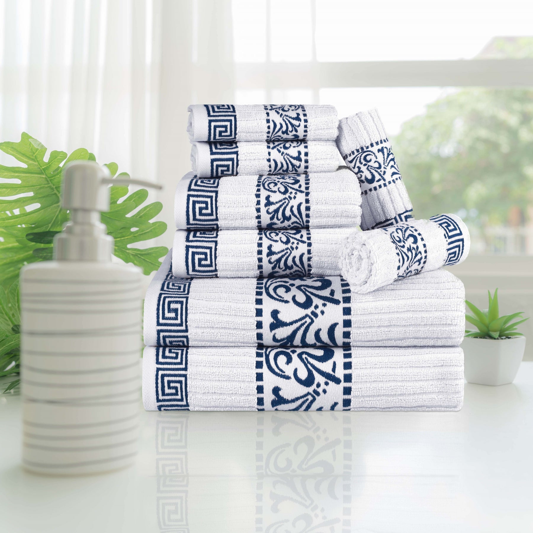 Superior Athens Cotton Greek Key Trim 8 Piece Towel Set