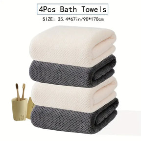 4 pcs Pineapple Coral Velvet Large Bath Towel Set - Soft & Quick-Drying