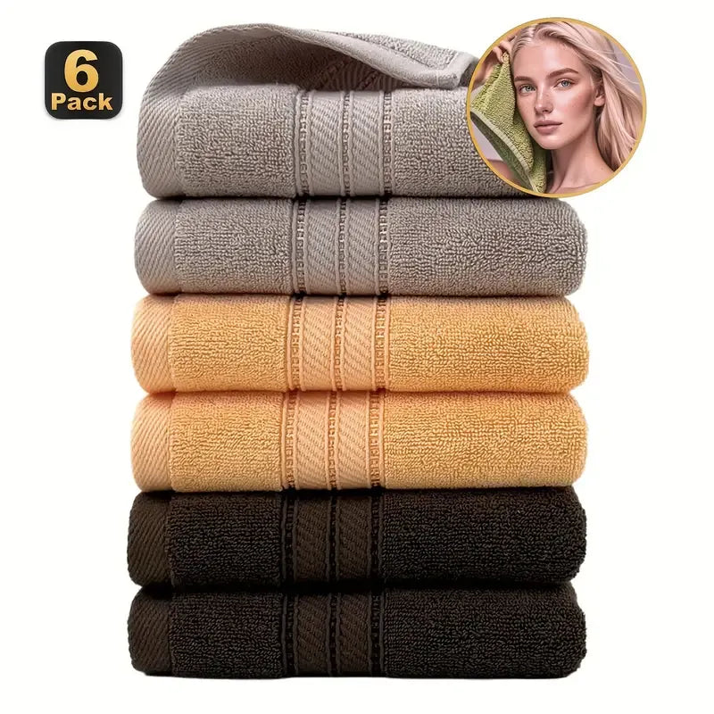 6 pcs High-Grade Cotton Face Towels - Soft & Absorbent, 34x74cm