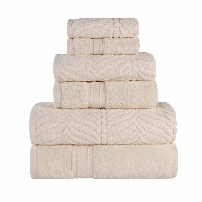 Chevron Zero Twist Cotton Solid and Jacquard 6 Piece Towel Set