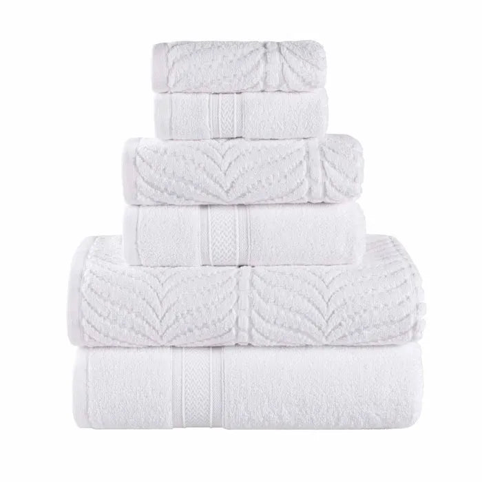 Chevron Zero Twist Cotton Solid and Jacquard 6 Piece Towel Set