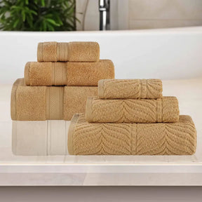 Chevron Zero Twist Cotton Solid and Jacquard 6 Piece Towel Set