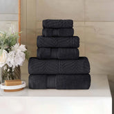 Chevron Zero Twist Cotton Solid and Jacquard 6 Piece Towel Set