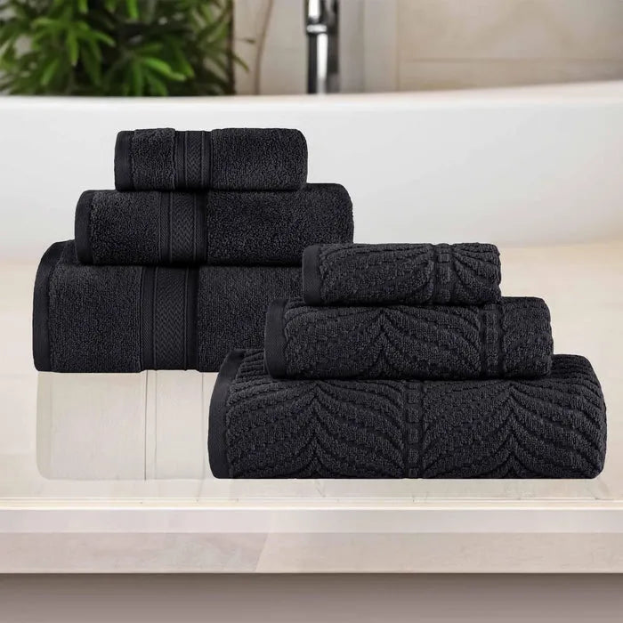 Chevron Zero Twist Cotton Solid and Jacquard 6 Piece Towel Set