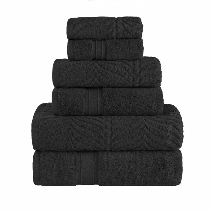 Chevron Zero Twist Cotton Solid and Jacquard 6 Piece Towel Set