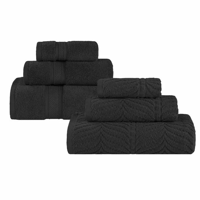 Chevron Zero Twist Cotton Solid and Jacquard 6 Piece Towel Set