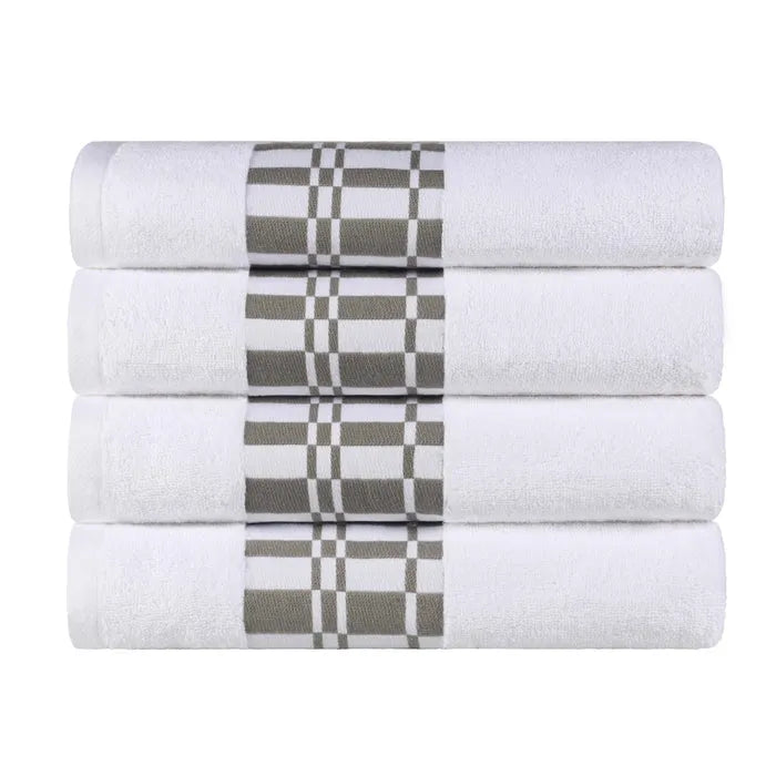 Larissa Cotton Geometric Border Bath Towel Set of 4