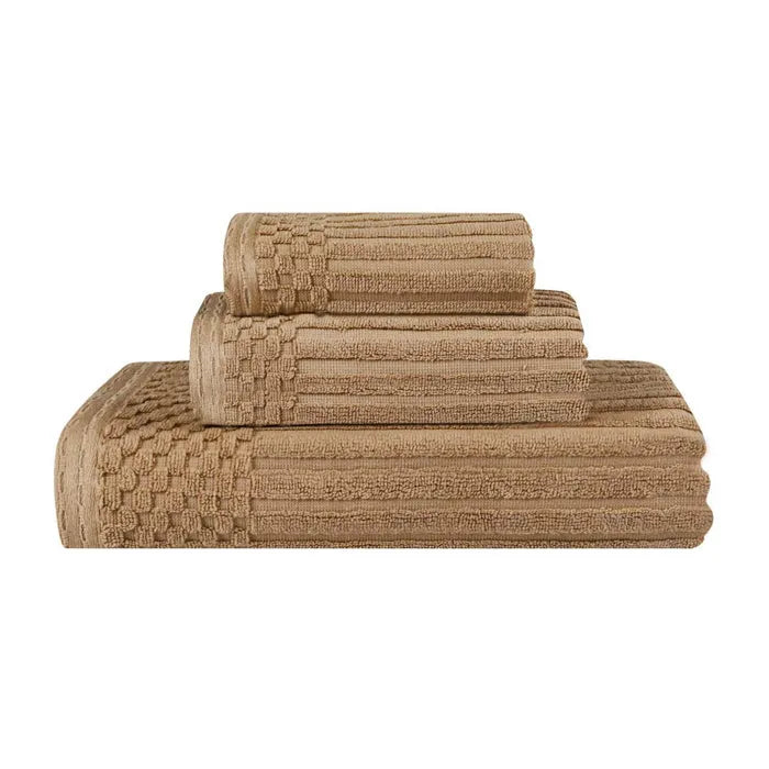 Soho Ribbed Cotton Absorbent 3 Piece Assorted Towel Set