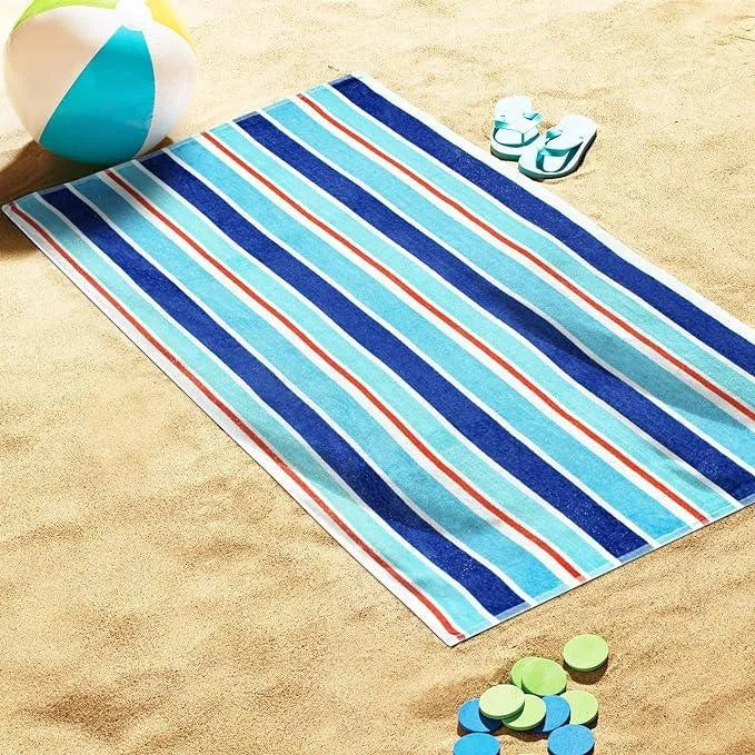 Ocean Stripe Oversized Cotton 2 Piece Beach Towel Set