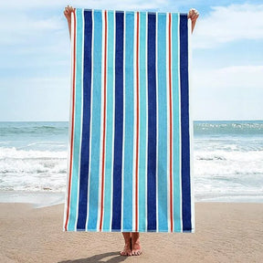 Ocean Stripe Oversized Cotton 2 Piece Beach Towel Set