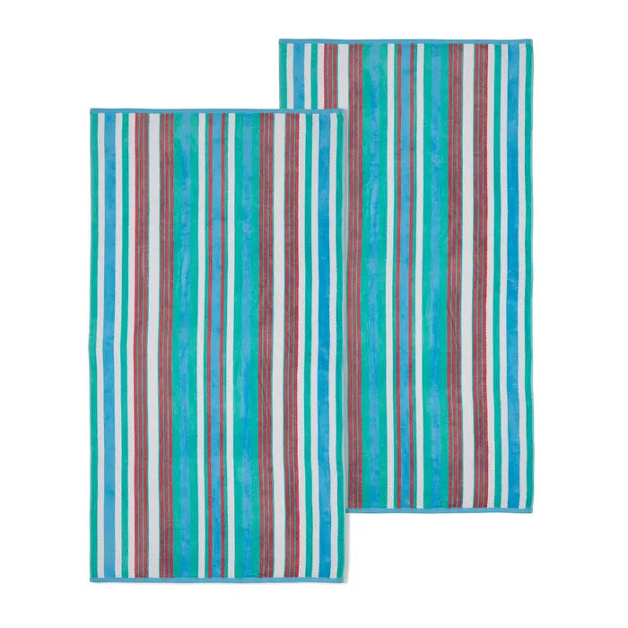 2 Piece Rope Textured Striped Oversized Cotton Beach Towel Set