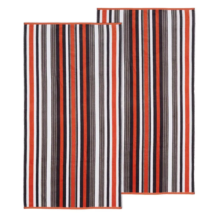 2 Piece Rope Textured Striped Oversized Cotton Beach Towel Set