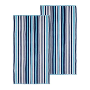 2 Piece Rope Textured Striped Oversized Cotton Beach Towel Set