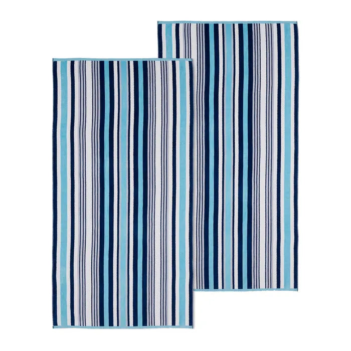 2 Piece Rope Textured Striped Oversized Cotton Beach Towel Set