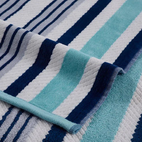 2 Piece Rope Textured Striped Oversized Cotton Beach Towel Set