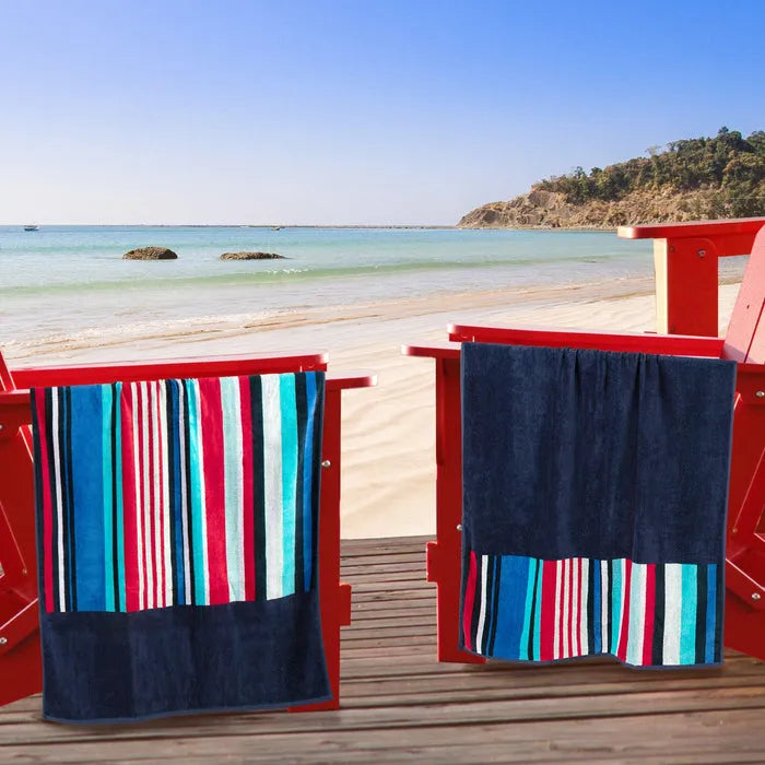 Nautical Stripe Cotton Oversized 2 Piece Beach Towel Set