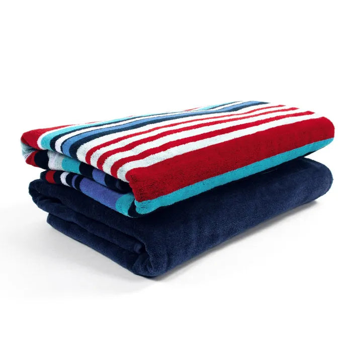 Nautical Stripe Cotton Oversized 2 Piece Beach Towel Set