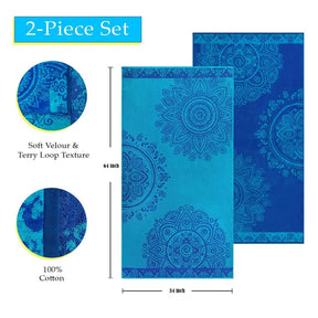 Floral Mandala Egyptian Cotton Oversized 2 Piece Beach Towel Set