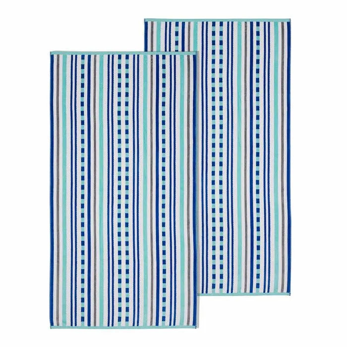 Stripe Cotton Oversized Medium Weight 2 Piece Beach Towel Set