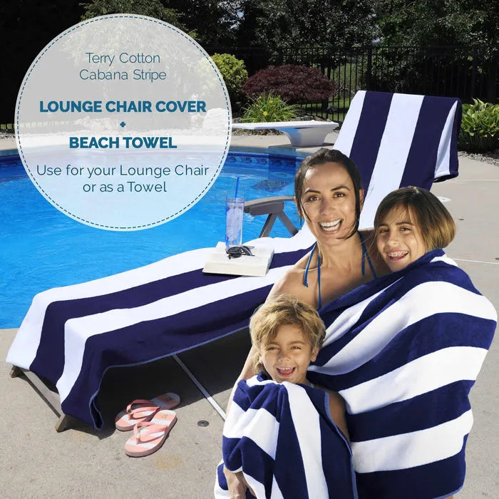 Cotton Standard Size Cabana Stripe Chaise Lounge Chair Cover