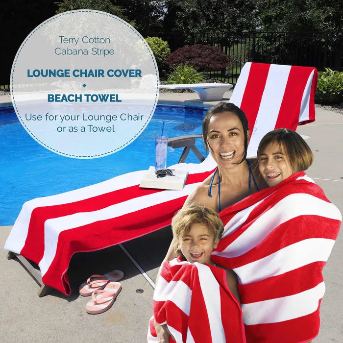 Cotton Standard Size Cabana Stripe Chaise Lounge Chair Cover