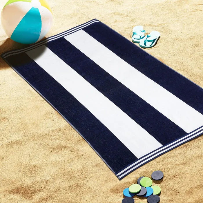 Cabana Stripe Oversized Cotton Beach Towel Set Of 2