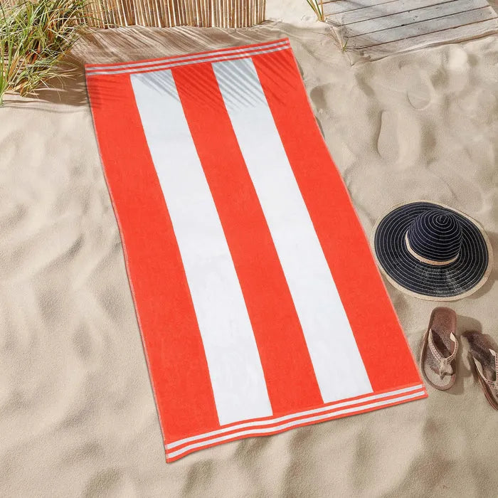 Cabana Stripe Oversized Cotton Beach Towel Set Of 2