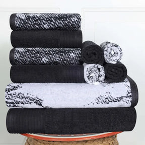 Marble Effect Cotton Absorbent Textured Ultra-Plush 10 Piece Towel Set