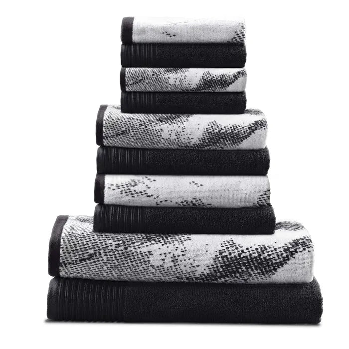 Marble Effect Cotton Absorbent Textured Ultra-Plush 10 Piece Towel Set