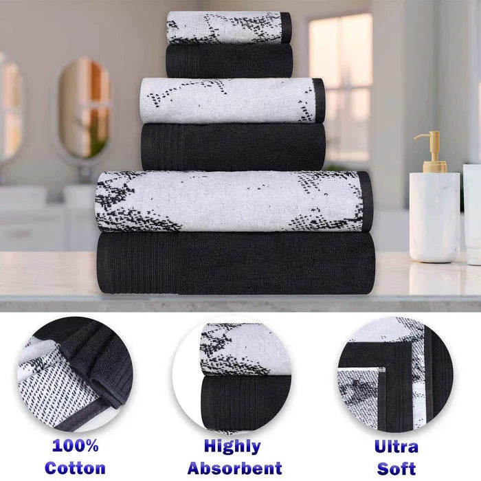 Marble Effect Cotton Absorbent Textured Ultra-Plush 10 Piece Towel Set