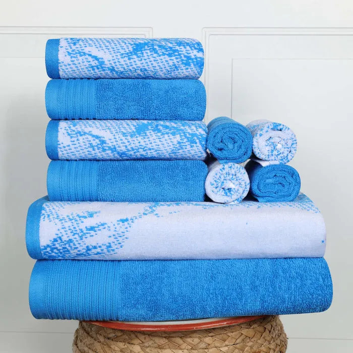 Marble Effect Cotton Absorbent Textured Ultra-Plush 10 Piece Towel Set