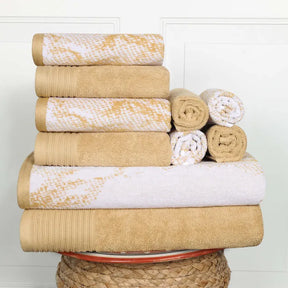 Marble Effect Cotton Absorbent Textured Ultra-Plush 10 Piece Towel Set