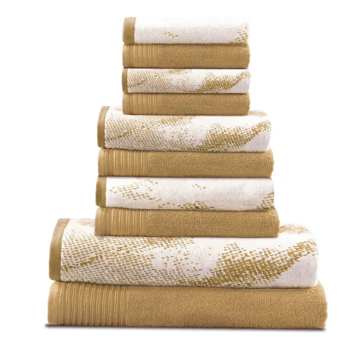 Marble Effect Cotton Absorbent Textured Ultra-Plush 10 Piece Towel Set